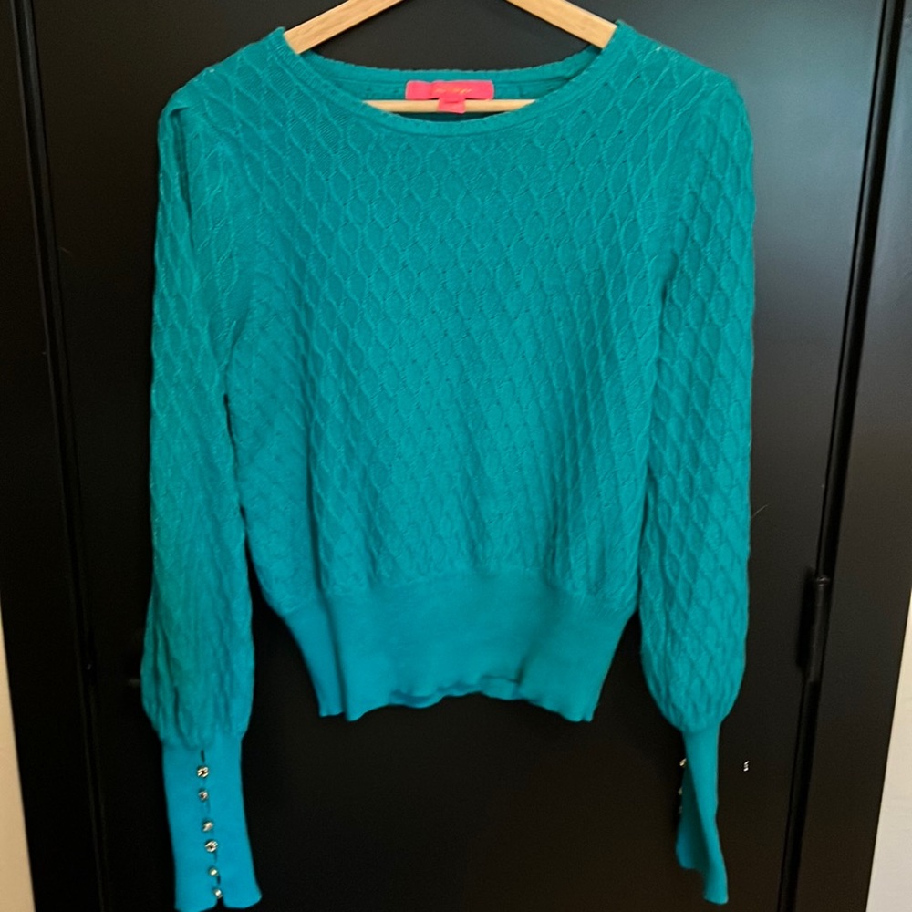 Lilly Pulitzer Sweater with Gold Buttons on Sleeves